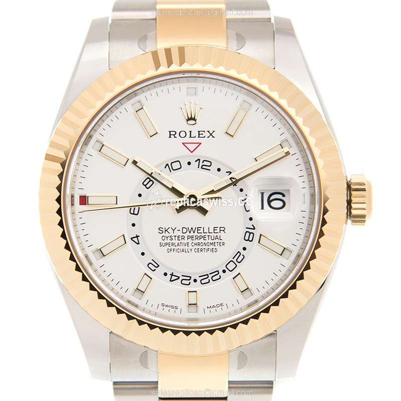 Rolex Sky-Dweller Replica - Automatic - 18kt Gold & Steel - White Dial - Luxury Replica SKY-DWELLER Watch