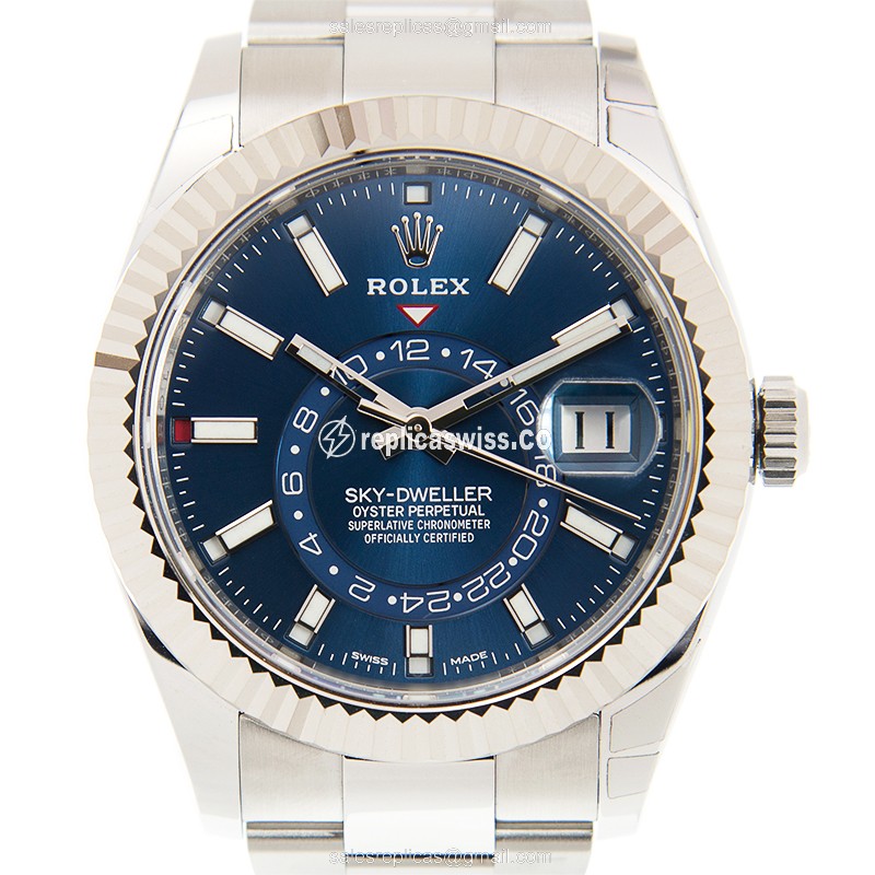 Rolex Sky-Dweller Replica - Automatic - 18kt White Gold & Steel Case - Blue Dial on Silver Steel Strap - Luxury Replica SKY-DWELLER Watch