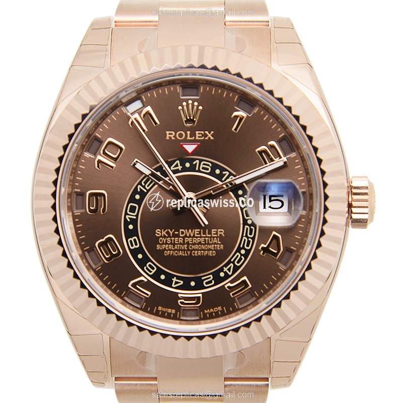 Rolex 326935BR Sky-Dweller - Auto - 18kt Rose Gold - Brown Dial - Pink Gold Strap - Luxury Replica SKY-DWELLER Watch