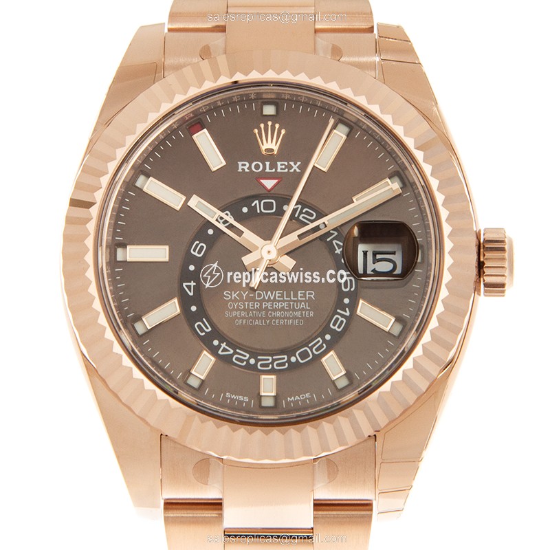 Rolex Sky-Dweller Replica | Automatic | 18kt Gold Case | Brown Dial