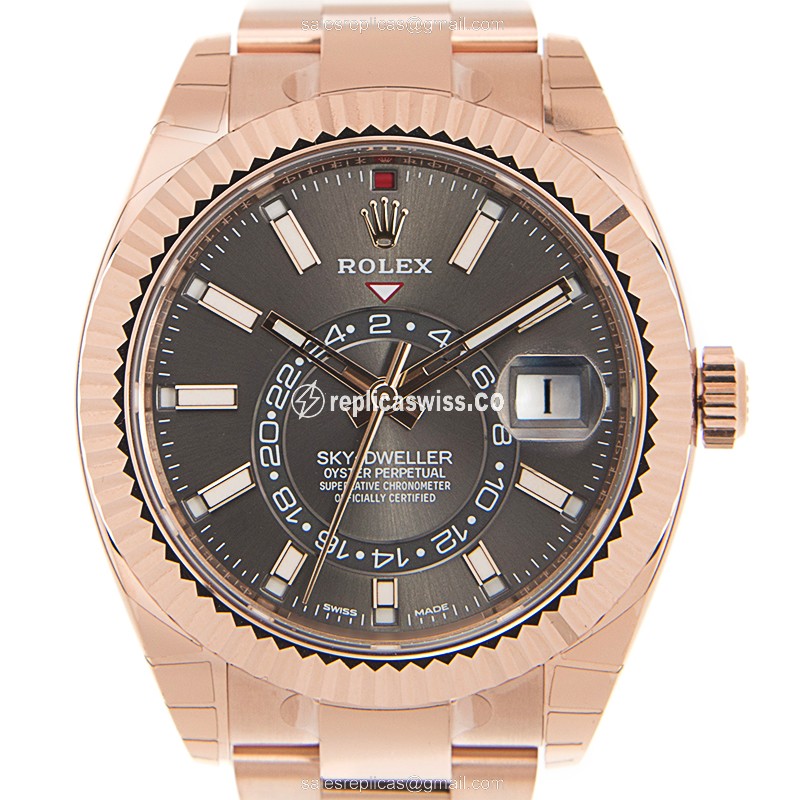 Rolex Sky-Dweller Replica | Automatic | 18kt Gold Case | Gray Dial | Gold Clasp & Gold Strap - Luxury Replica SKY-DWELLER Watch