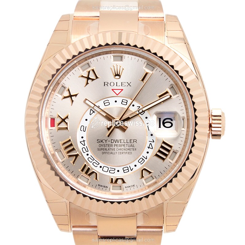 Rolex Sky-Dweller Replica | Automatic | 18kt Rose Gold - Pink Dial, Gold Clasp - Luxury Replica SKY-DWELLER Watch