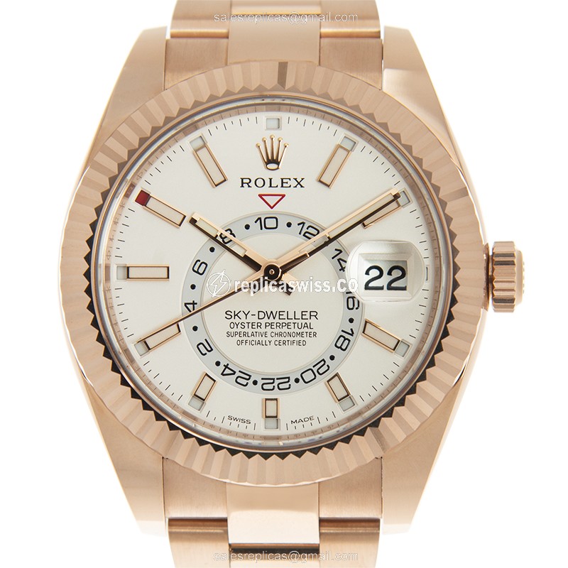 Rolex 326935WT Replica | Automatic | 18kt Gold Case, White Dial | Gold Clasp, Gold Strap