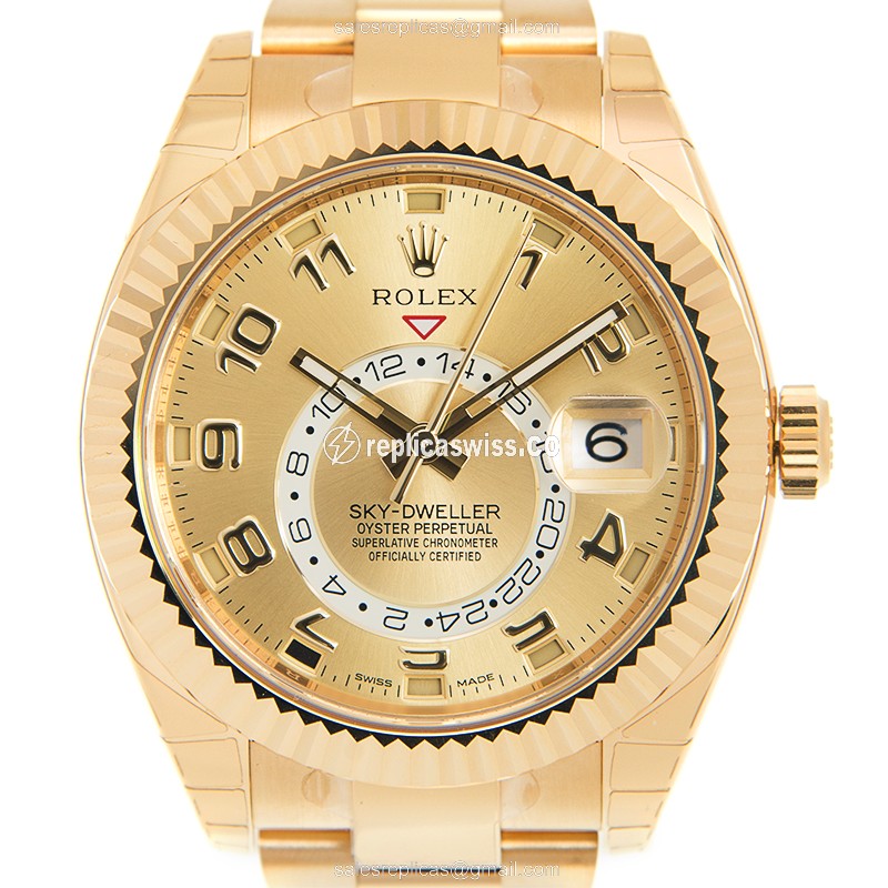 Rolex 326938 Replica - Sky-Dweller - Automatic - 18kt Gold Case, Gold Dial