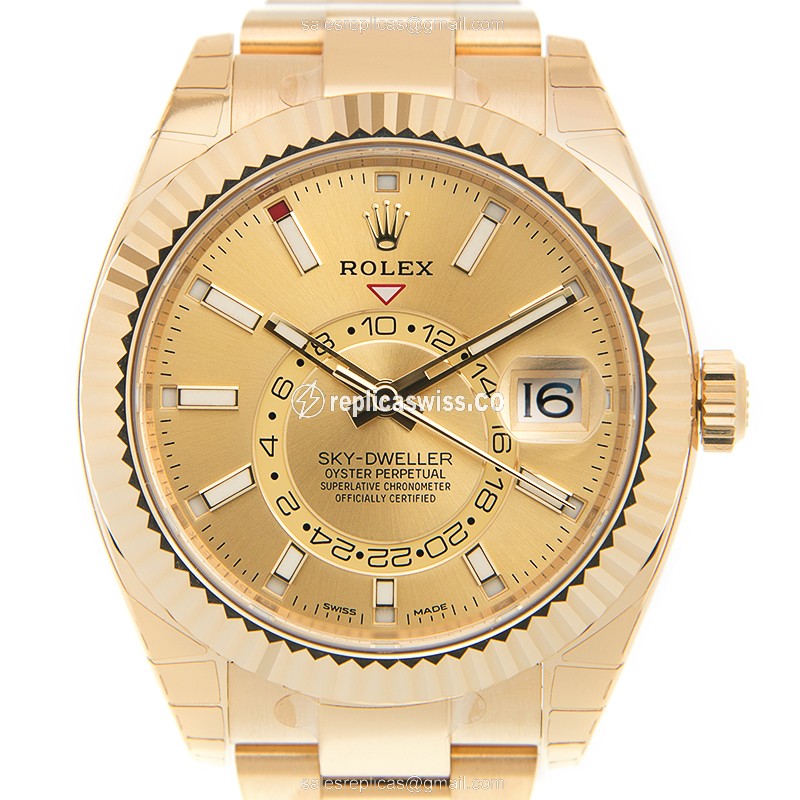 Rolex Sky-Dweller 326938CHWTBAR_O - Automatic - 18kt Gold - Gold Dial - Gold Strap - Luxury Replica SKY-DWELLER Watch