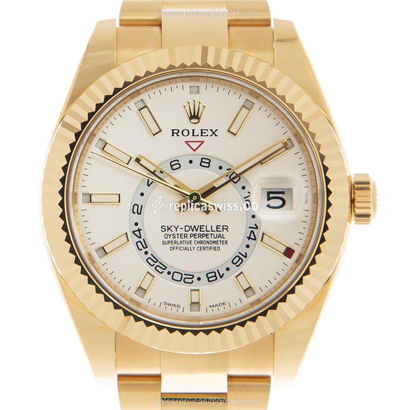 Rolex Sky-Dweller Replica - Automatic - 18kt Gold - White Dial - Gold Strap - Luxury Replica SKY-DWELLER Watch