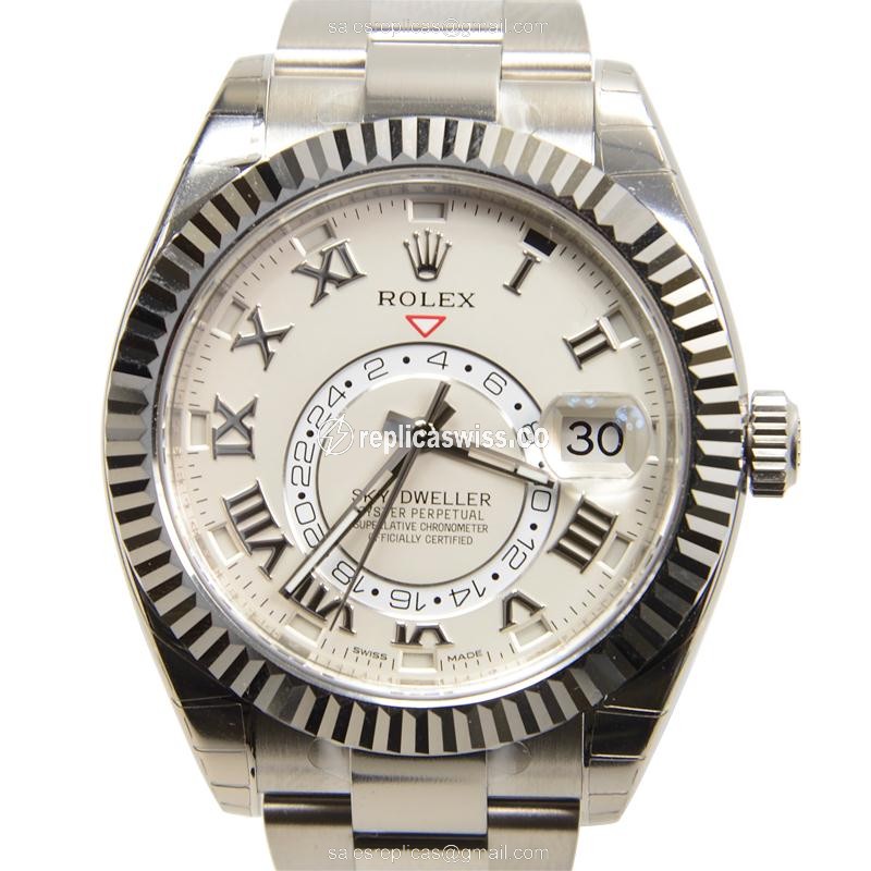 Rolex Sky-Dweller Replica - Automatic - 18kt Gold - White Dial - Silver Clasp & Gold Strap - Luxury Replica SKY-DWELLER Watch