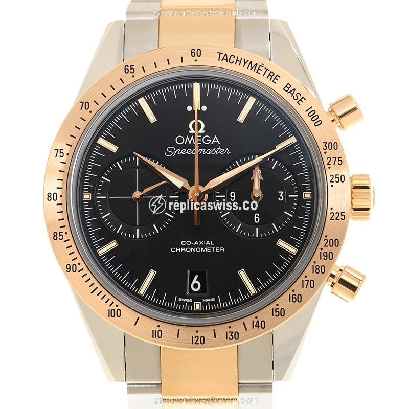 Omega Speedmaster Replica - Automatic - 18kt Rose Gold Case - Black Dial on Gold Steel Strap