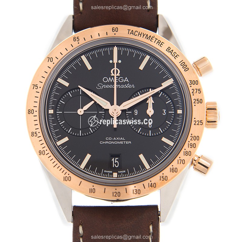 Omega Speedmaster Replica - Automatic - 18kt Rose Gold/Steel - Black Dial - Leather Brown Strap - Luxury Replica SPEEDMASTER Watch