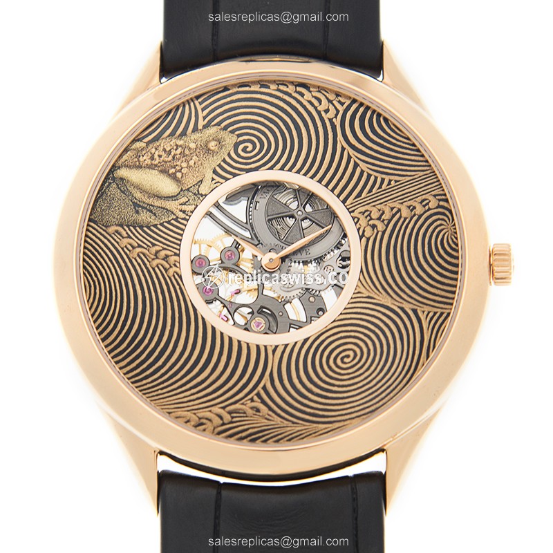 Vacheron Constantin 33222/000R-9546 Replica - Manual Wind - 18kt Rose Gold - Gold Dial - Buckle Clasp - Black Alligator Strap