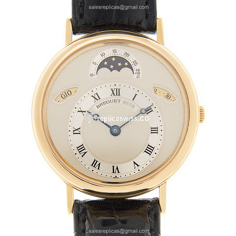 Breguet 3337BA/1E/286 CLASSIQUE - Automatic - 18kt Gold - White Dial - Brown Alligator Buckle - Luxury Replica CLASSIQUE Watch