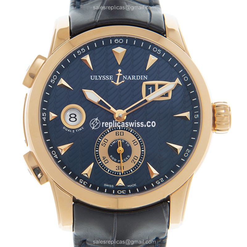 Ulysse Nardin 3346-126LE/93 CLASSIQUE - Auto - 18kt Rose Gold - Blue Dial - Alligator Blue Strap - Luxury Replica CLASSIQUE Watch