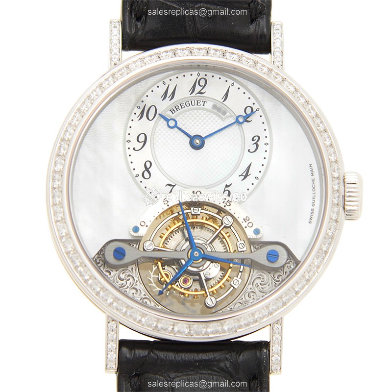 Replica Breguet 3358BB/52/986/DD00 - Manual - 18kt Gold - Diamond - Silver Dial - Black Alligator