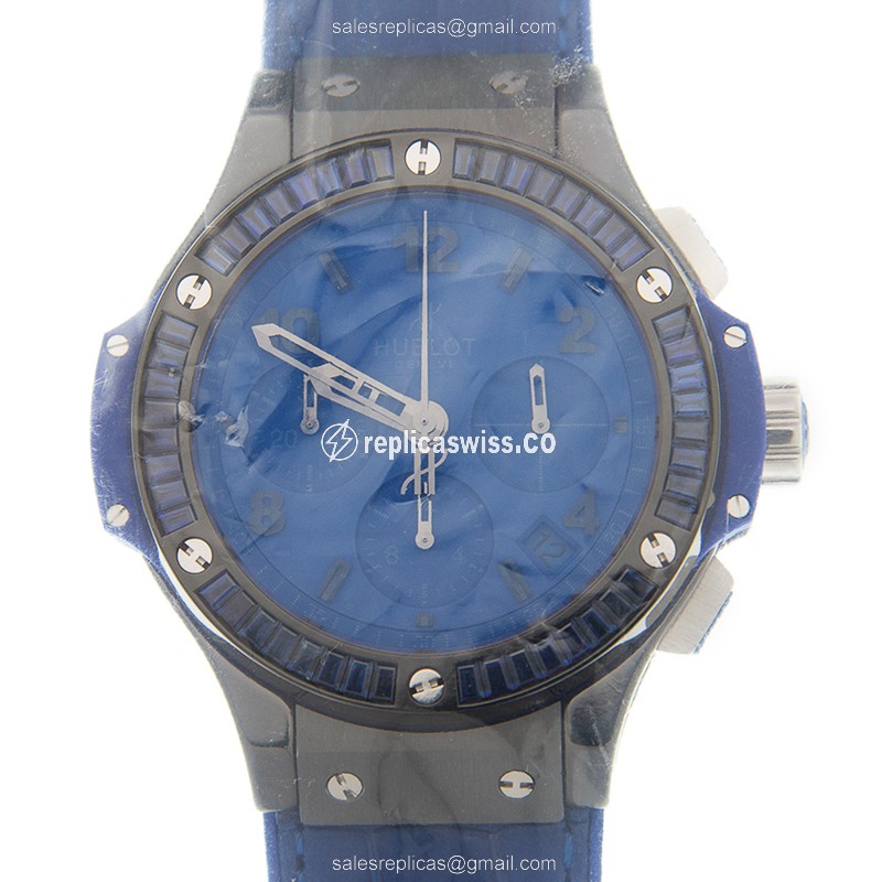 Hublot Big Bang Replica - Automatic - Ceramic Case - Blue Dial - Blue Alligator Strap - Luxury Replica BIG BANG Watch