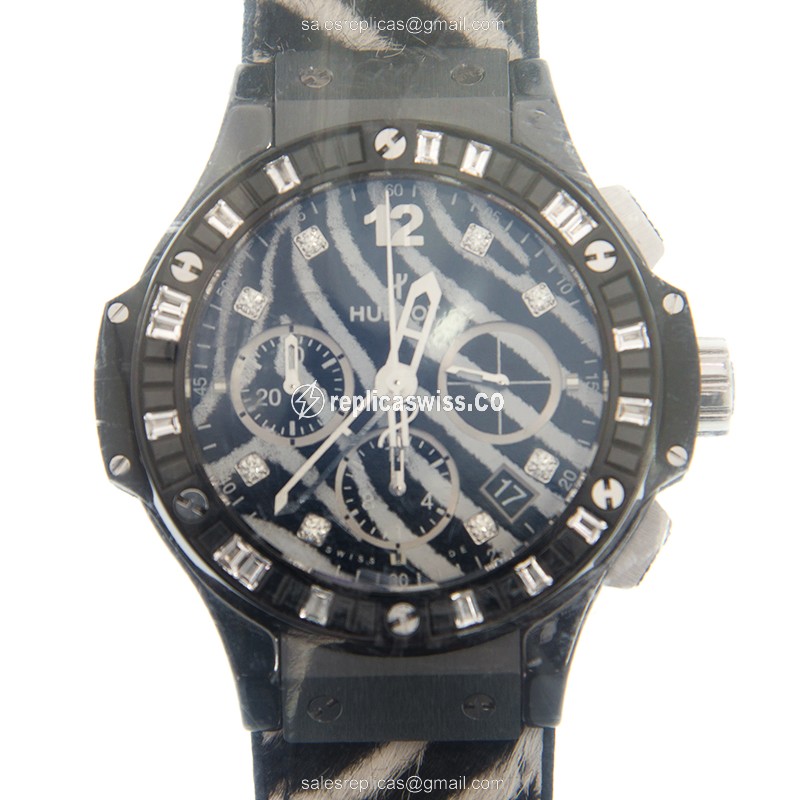 Hublot BIG BANG Replica - Automatic - Diamond Case - White Dial - White Cowhide Strap