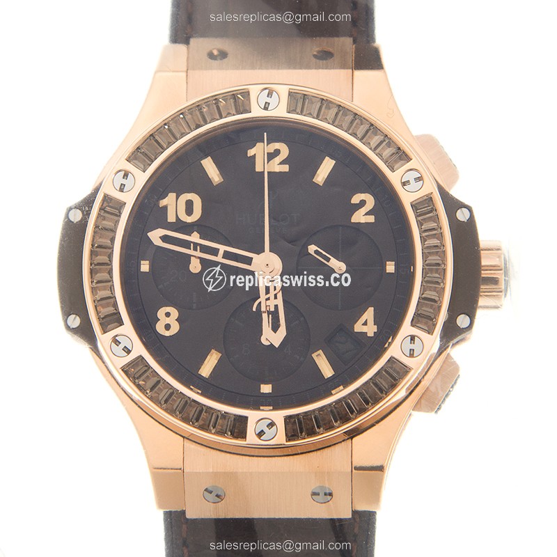 Hublot BIG BANG Replica - Automatic - 18kt Rose Gold - Brown Dial - Alligator Brown Strap