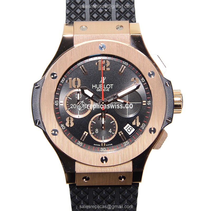 Hublot BIG BANG Replica - Automatic - Rose Gold - Black Dial - Rubber Strap - Sapphire Crystal