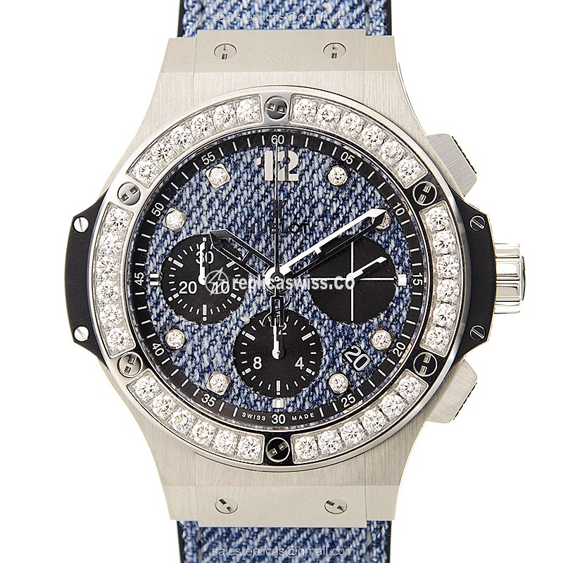 Hublot Big Bang Replica - Automatic - Blue Dial - Jeans Strap - Diamond Case