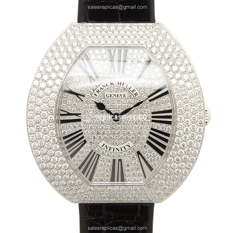 Franck Muller 3545 QZ R D4 CD OG Replica - Quartz - 18kt White Gold - Diamond Bezel - Silver Dial