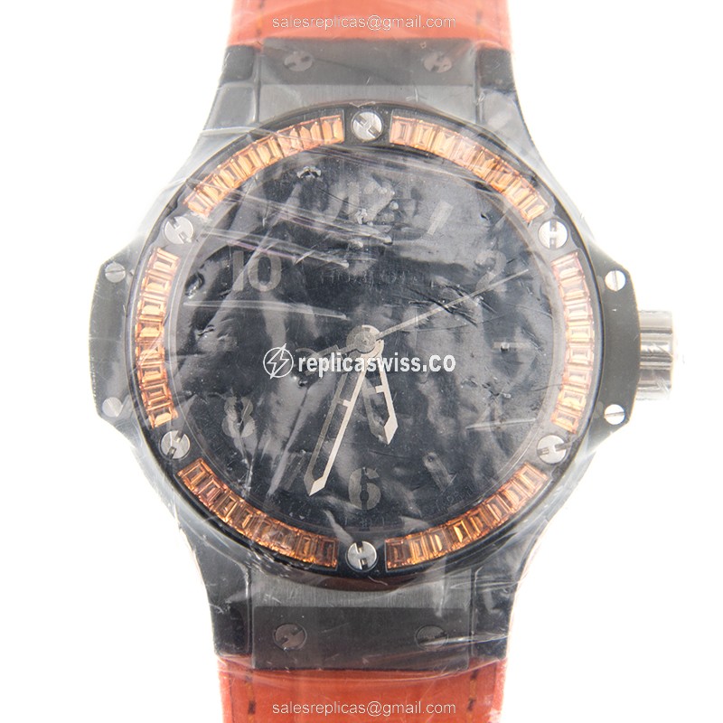 Hublot BIG BANG Quartz - Black Dial - Ceramics Case - Orange Alligator Strap