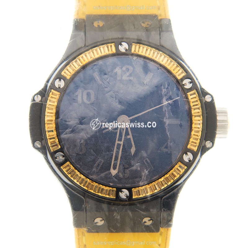 Hublot BIG BANG Quartz - Black Dial - Ceramics Case - Yellow Alligator - Sapphire Crystal - Luxury Replica BIG BANG Watch