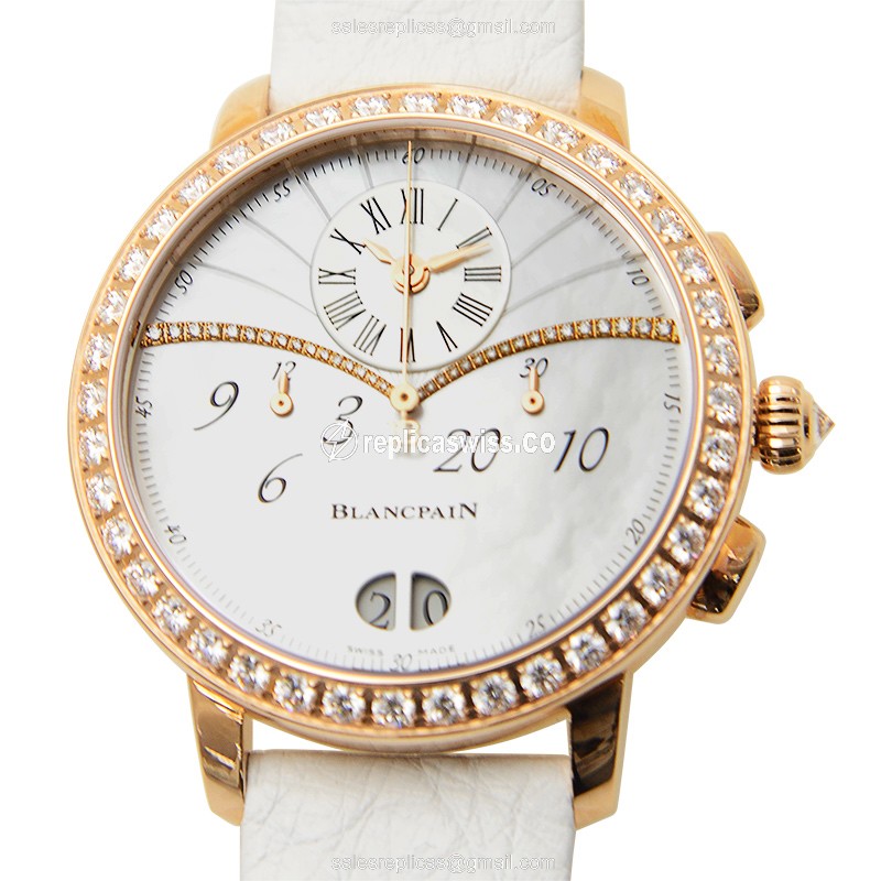 Blancpain 3626-2954-58A Replica - Automatic - 18kt Rose Gold - Diamond - White Dial - Leather Strap