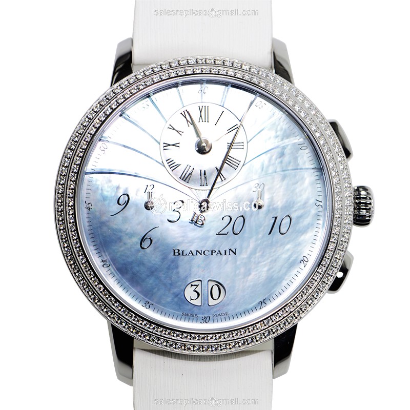 Blancpain 3626-4544L-64A - Auto - Diamond-Case - Blue Dial - White Satin Strap