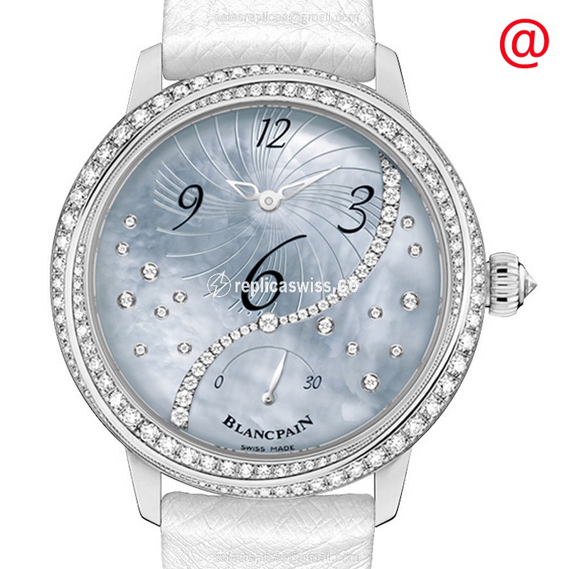 Blancpain 3650A-3554L-58B Replica - Automatic - White Gold - Diamond - White Dial - Leather Strap