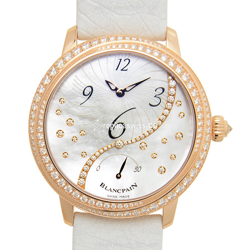 Blancpain 3650A-3754-58B Women Replica - Automatic 18kt Rose Gold - White Dial - White Leather Strap