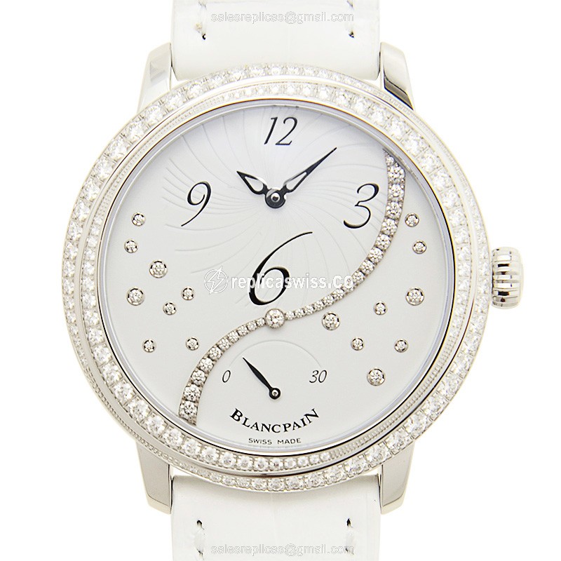 Blancpain 3650A-4528-55B Replica - Automatic - Stainless Steel & Diamond - White Dial - Alligator White Strap