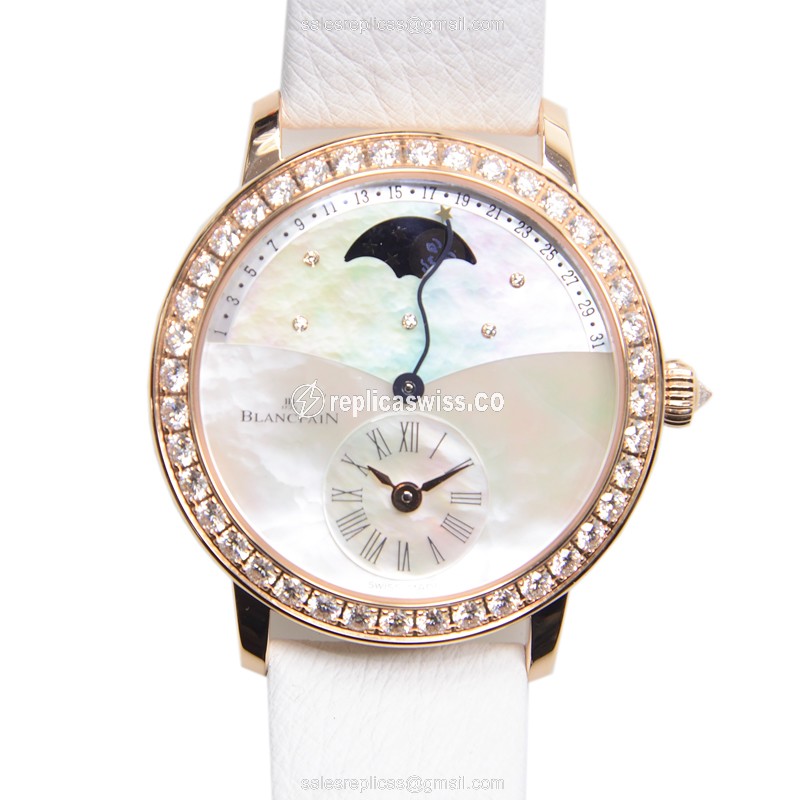 Blancpain 3653-2954-58B Replica - Automatic - 18kt Rose Gold - White Dial & Diamonds