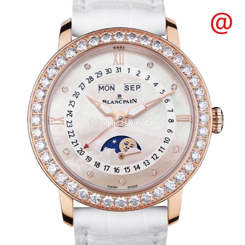 Blancpain Ladybird Replica - Automatic - 18kt Rose Gold - Diamond Case - White Dial - Alligator Strap - Luxury Replica LADYBIRD Watch