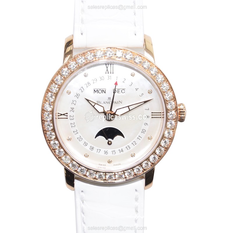 Blancpain 3663-2954-55B Replica - Automatic - 18kt Rose Gold Case - Diamonds - White Dial