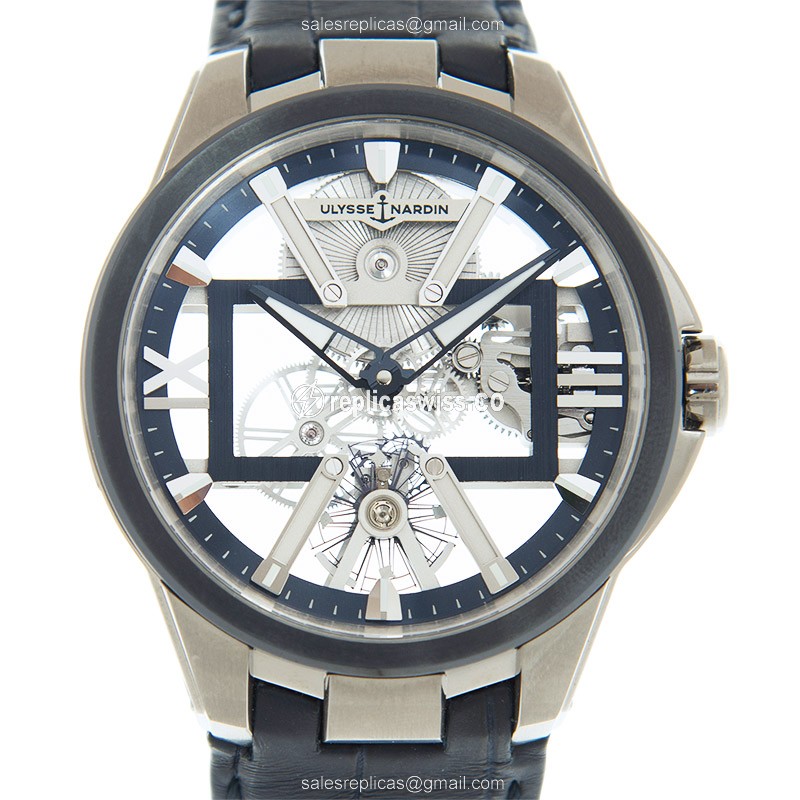 Ulysse Nardin 3713-260/03 Replica - Manual Wind - Titanium Case - Transparent - Blue Leather Strap