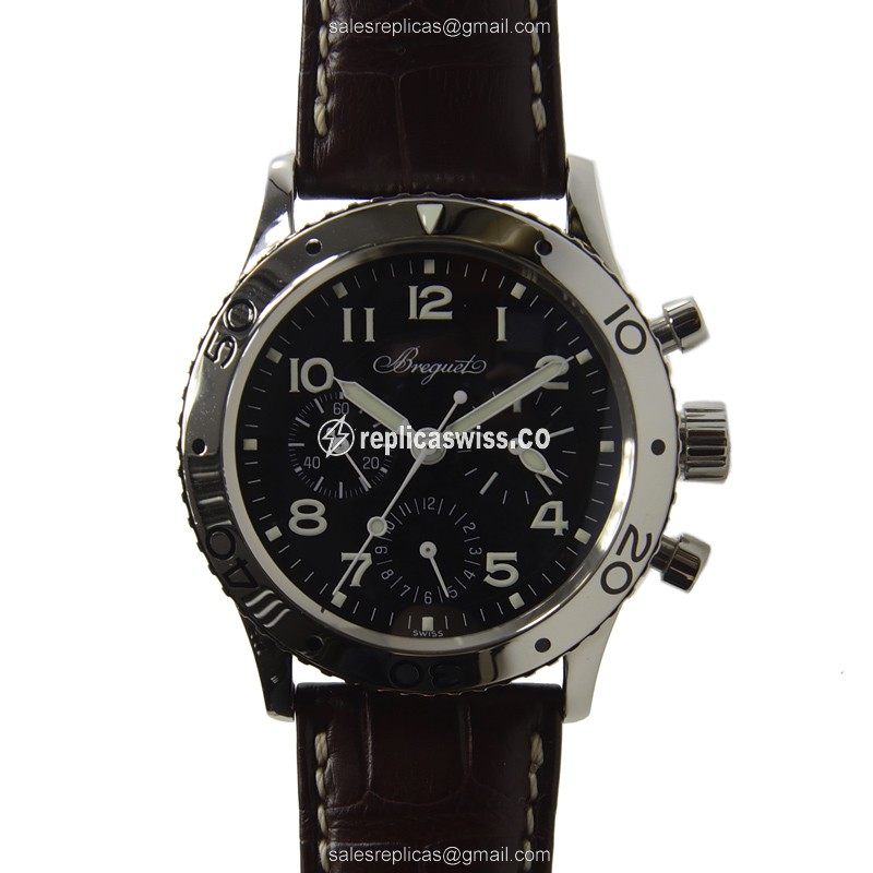 Breguet 3800ST/92/9W6 Replica - Automatic - Black Dial - Alligator Brown Strap