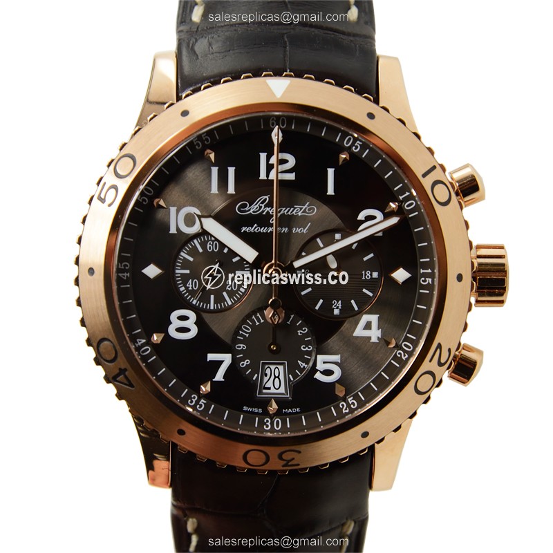 Breguet 3810BR/92/9ZU Replica - Automatic - 18kt Rose Gold - Dark Grey Dial - Brown Alligator Strap - Luxury Replica TYPE XXI Watch