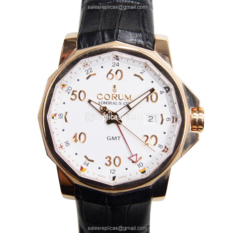 Corum Admirals Cup Replica - Automatic 18kt Rose Gold - White Dial, Black Alligator Strap