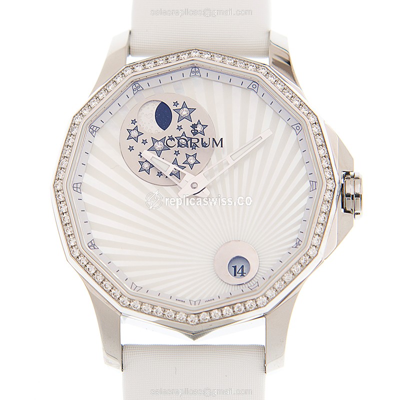 Corum Admiral's Cup 384.101.47/0F49 - Auto - 18kt White Gold - Diamond - White Dial - Alligator Strap