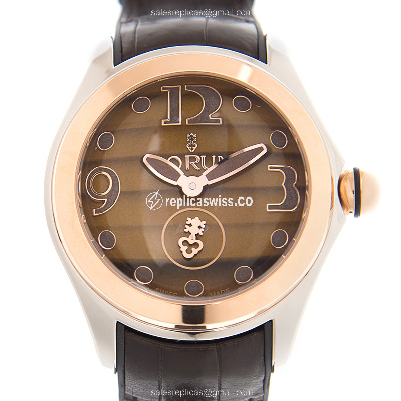 Corum Bubble Replica - Automatic - 18kt Rose Gold & Steel - Brown Dial, Alligator Strap