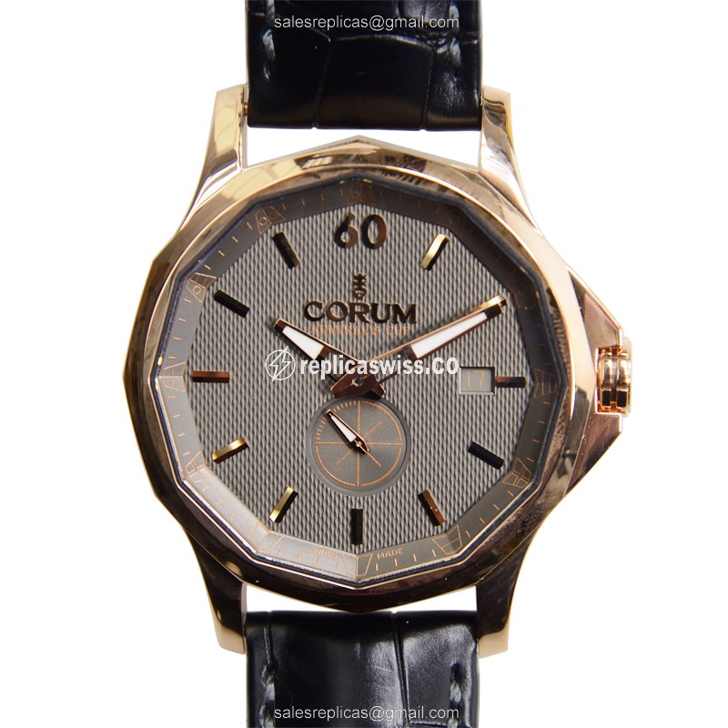 Corum ADMIRALS CUP 395.101.55-0001 - Automatic 18kt Rose Gold - Gray Dial, Black Alligator Strap - Luxury Replica ADMIRALS CUP Watch