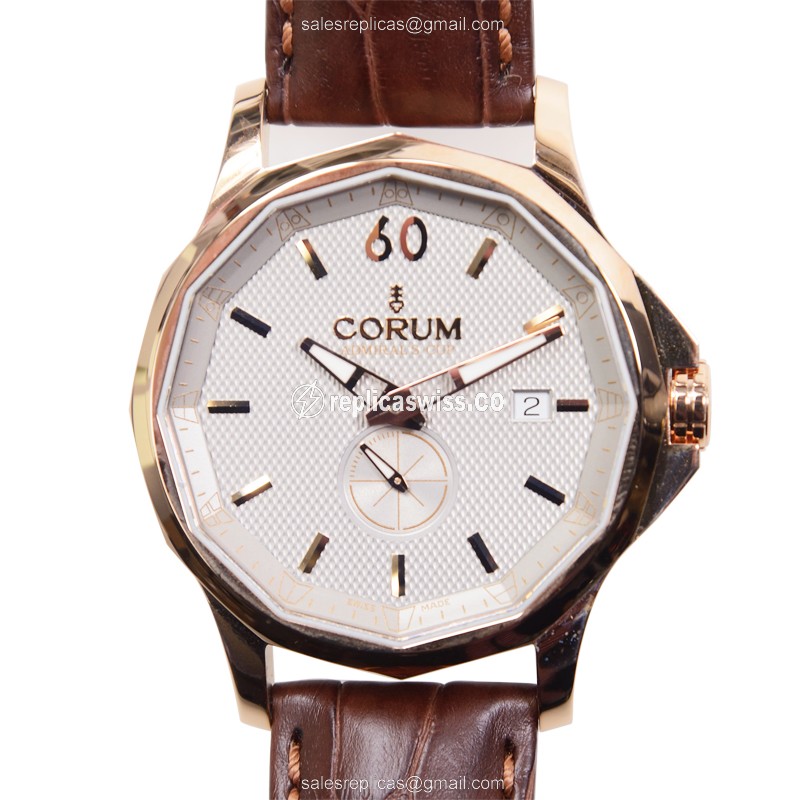 Corum Admirals Cup - 18kt Rose Gold - Automatic - Silver Dial - Brown Alligator Strap