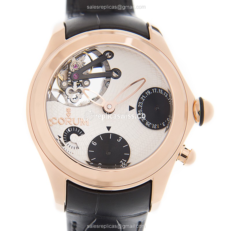 Corum BUBBLE Replica - Automatic - 18kt Rose Gold - White Dial - Alligator Black Strap