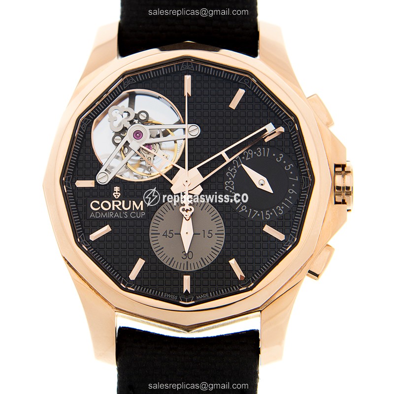 Corum Admiral's Cup Replica - Automatic - 18kt Rose Gold - Black Dial - Leather Strap