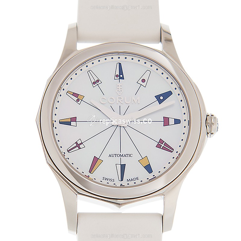 Corum Admiral's Cup Replica - Automatic - Steel Case - White Dial - Leather Strap - Buckle Clasp