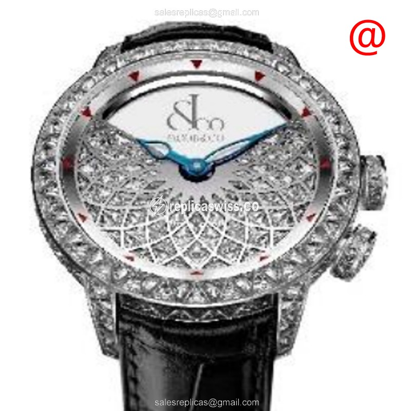 Jacob & Co Caligula Replica - Manual Wind - 18kt White Gold - Diamond - Silver Dial - Black Leather Strap