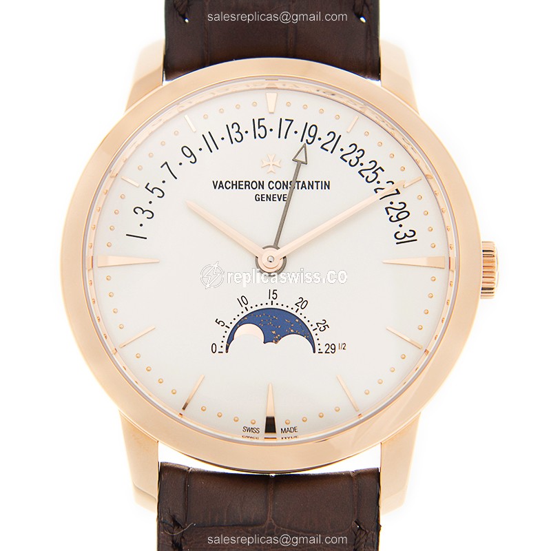 Vacheron Constantin 4010U/000R-B329 - Replica Watch - Automatic - 18kt Rose Gold - White Dial - Brown Leather Strap