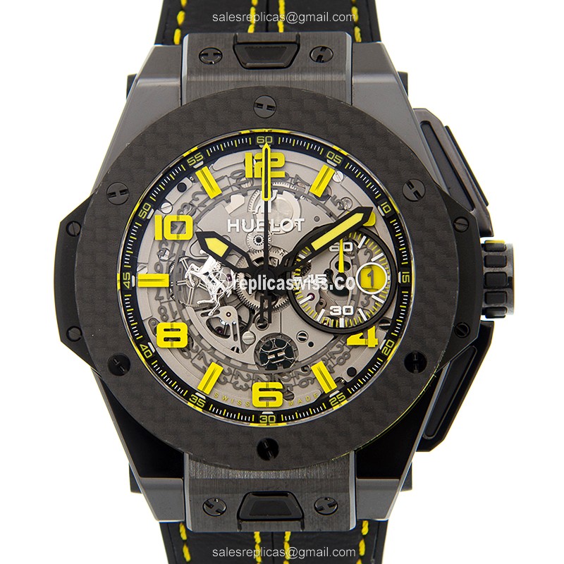Hublot BIG BANG Replica - Automatic - Gray Dial - Ceramics Case - Black Cowhide Strap