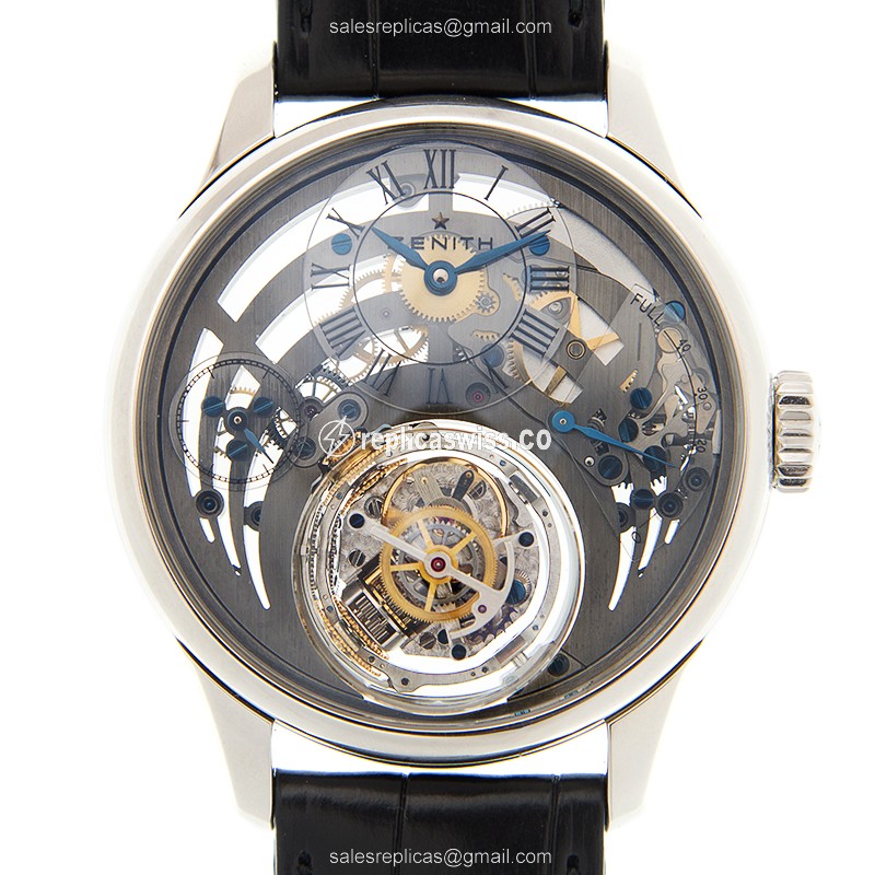Zenith Academy 40.2210.8804S/98.C630 Replica - Automatic - Platinum Case - Gray Dial - Black Alligator Strap