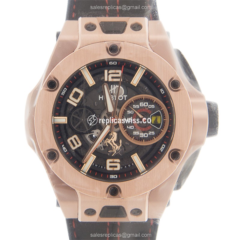 Hublot BIG BANG Replica - Automatic - 18kt Rose Gold - Black Dial - Rubber Strap