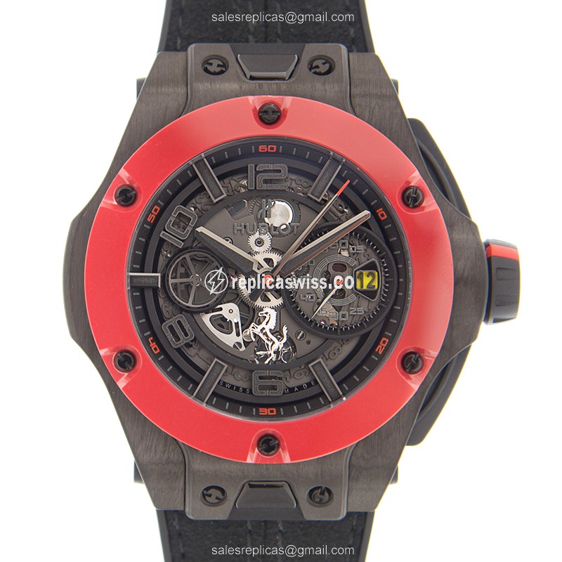 Hublot Big Bang Replica - Automatic - Steel Case - Skull Dial - Black Leather Strap